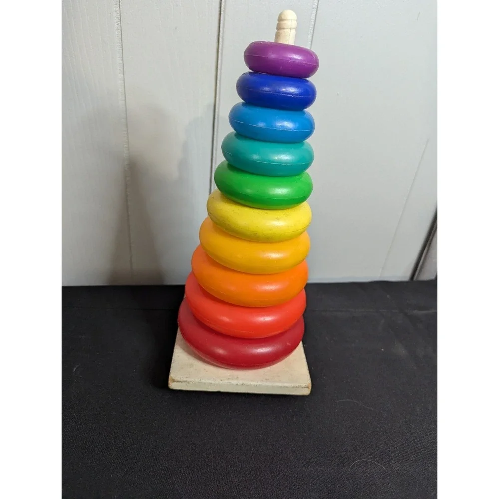 Fisher price 740 toy ring stacker rock a stack 10 plastic rainbow rings learning
